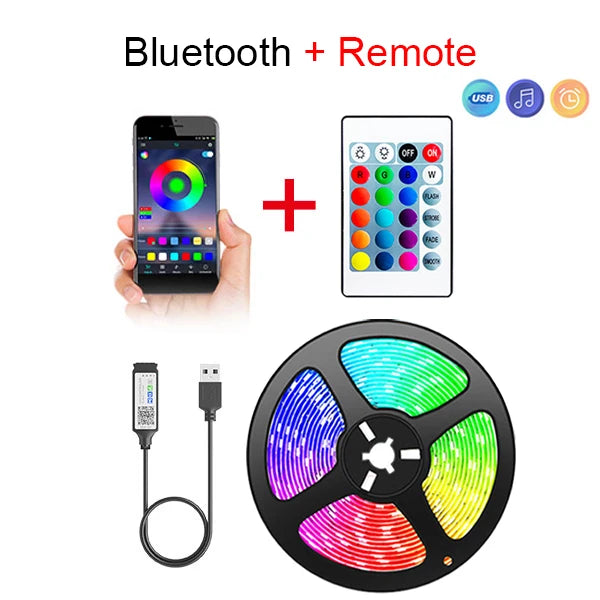 Tape Bluetooth USB LED Strip Light 5V USB RGB Lights Flexible LED Lamp Tape Ribbon RGB Self-adhesive TV Desktop