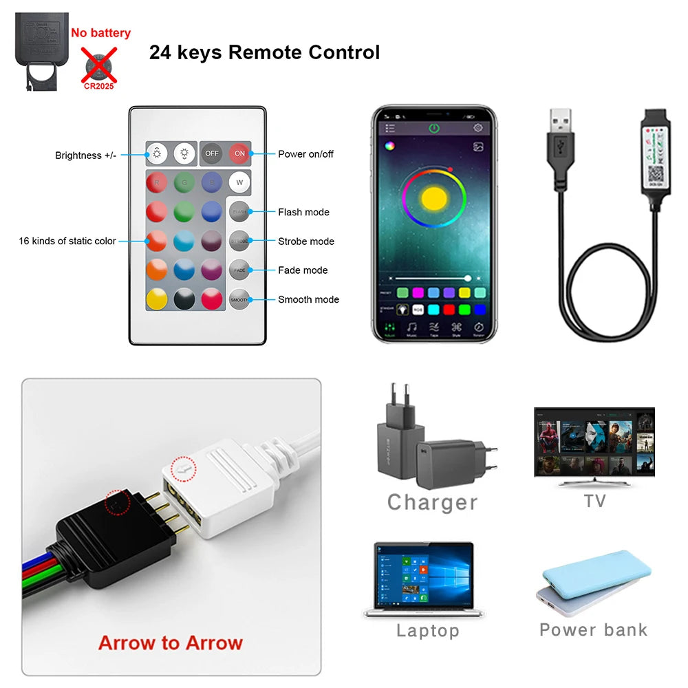 Tape Bluetooth USB LED Strip Light 5V USB RGB Lights Flexible LED Lamp Tape Ribbon RGB Self-adhesive TV Desktop