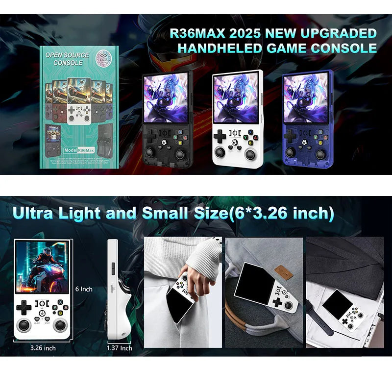 Retro Handheld Game Console Linux System 4.0 Inch IPS Screen Open Source R36MAX Portable Video Player