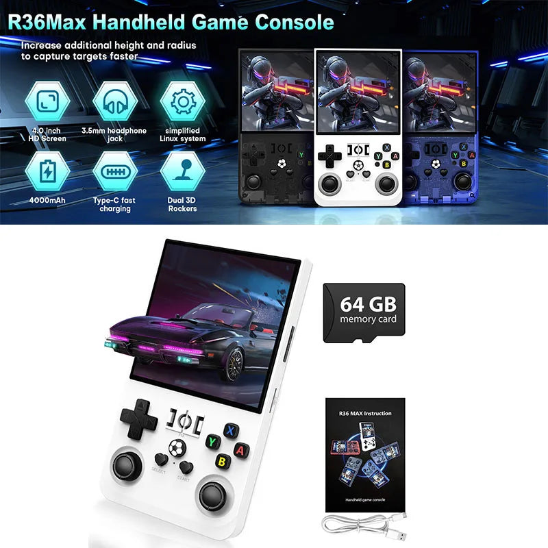 Retro Handheld Game Console Linux System 4.0 Inch IPS Screen Open Source R36MAX Portable Video Player
