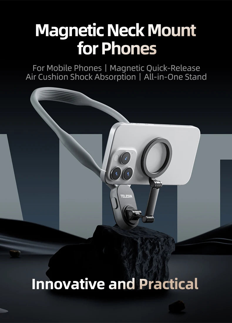 TELESIN Magnetic Neck Mount for Phones Neck Cell Phone POV Mount Phone Neck Holder Chest Stand Strap for iPhone Android Phones