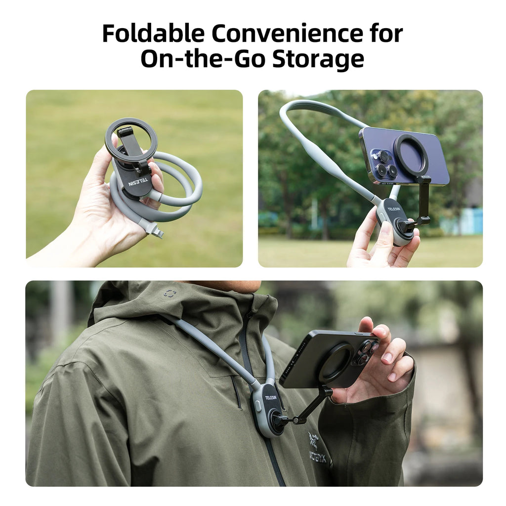 TELESIN Magnetic Neck Mount for Phones Neck Cell Phone POV Mount Phone Neck Holder Chest Stand Strap for iPhone Android Phones