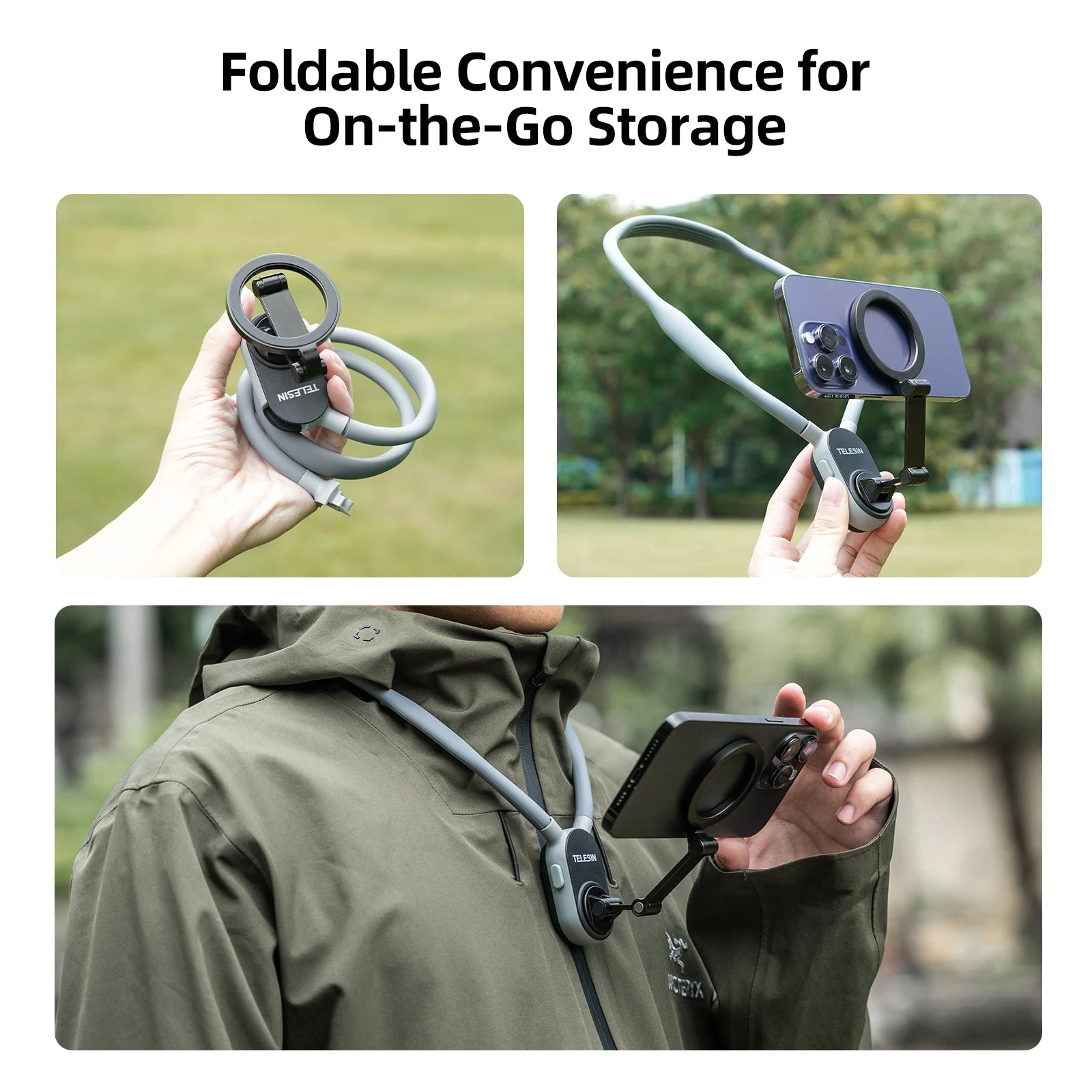 TELESIN Magnetic Neck Mount for Phones Neck Cell Phone POV Mount Phone Neck Holder Chest Stand Strap for iPhone Android Phones
