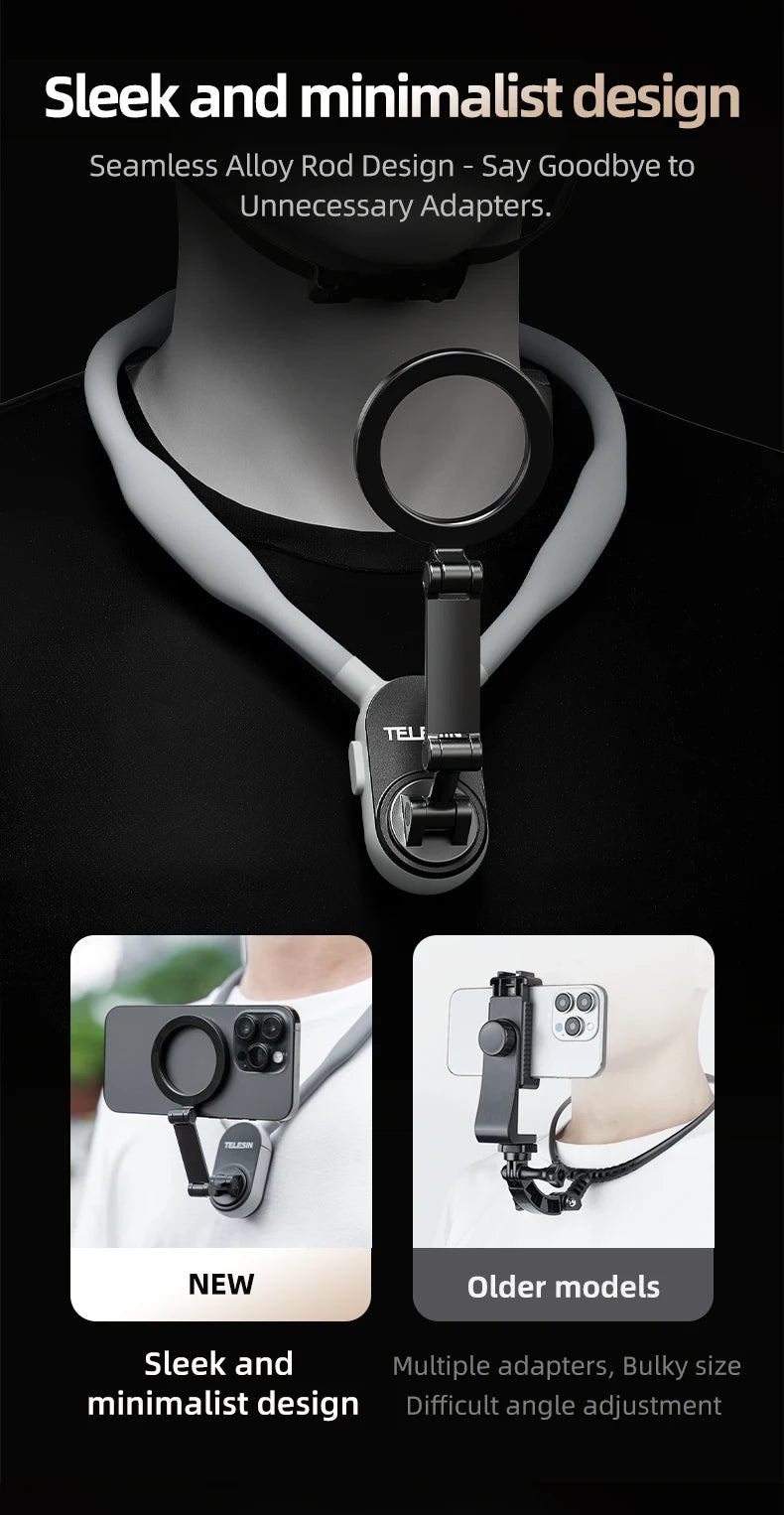 TELESIN Magnetic Neck Mount for Phones Neck Cell Phone POV Mount Phone Neck Holder Chest Stand Strap for iPhone Android Phones