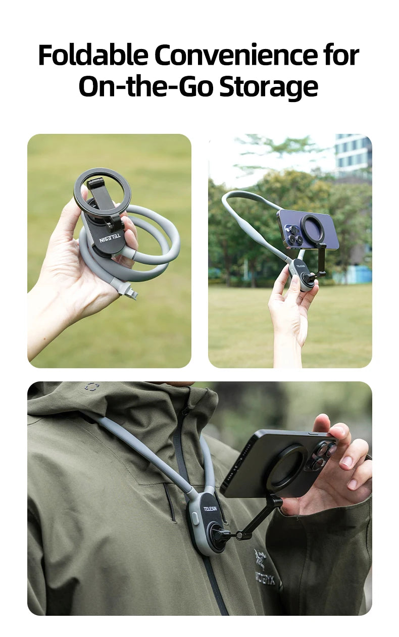 TELESIN Magnetic Neck Mount for Phones Neck Cell Phone POV Mount Phone Neck Holder Chest Stand Strap for iPhone Android Phones