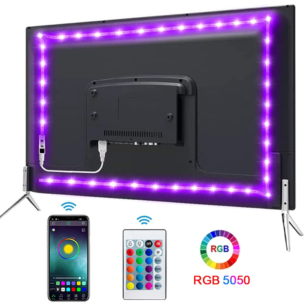Tape Bluetooth USB LED Strip Light 5V USB RGB Lights Flexible LED Lamp Tape Ribbon RGB Self-adhesive TV Desktop