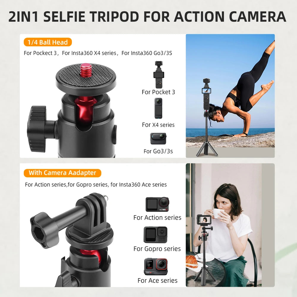 Selfie Stick Tripod For DJI Action 5 Pro 4/Osmo 360/Pocket 3/Insta360 Ace Pro 2,Camera Live Streaming Photography Accessories