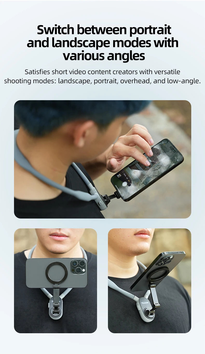 TELESIN Magnetic Neck Mount for Phones Neck Cell Phone POV Mount Phone Neck Holder Chest Stand Strap for iPhone Android Phones