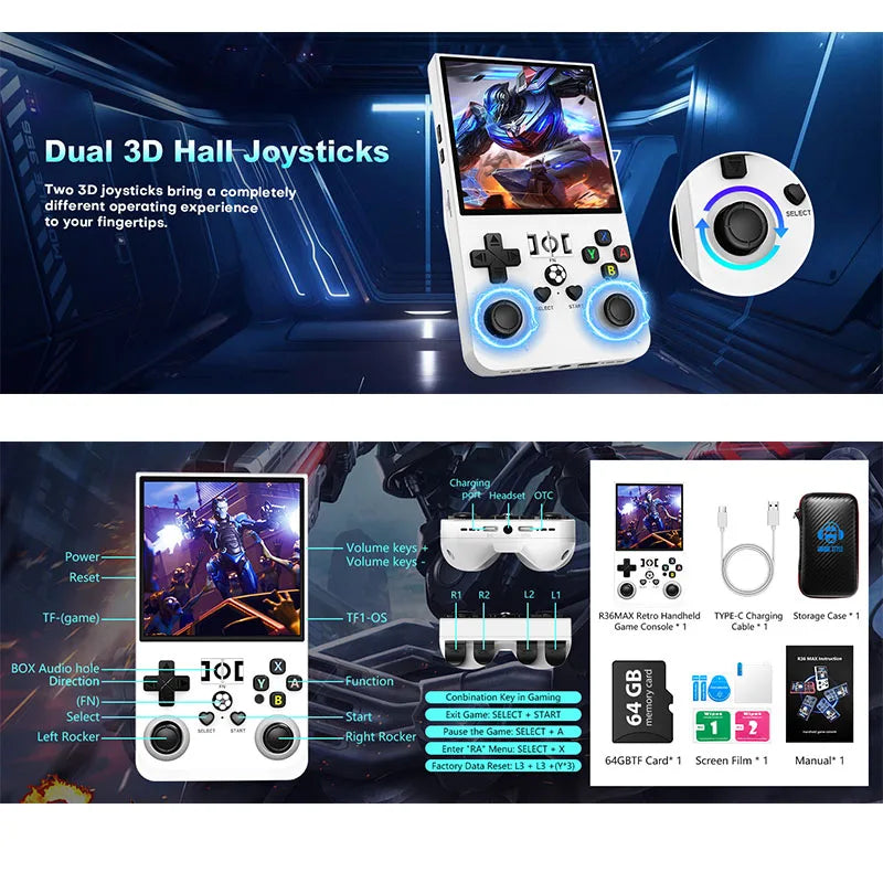 Retro Handheld Game Console Linux System 4.0 Inch IPS Screen Open Source R36MAX Portable Video Player