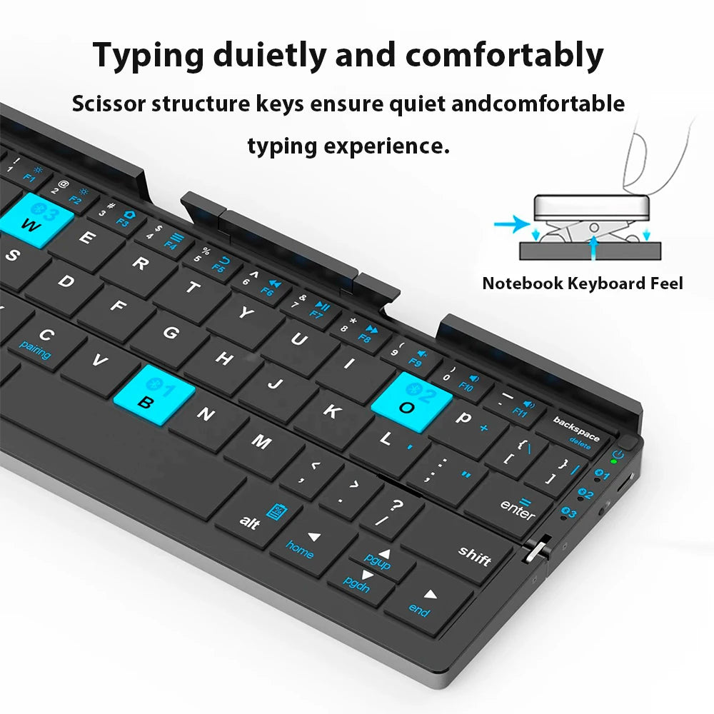 Mini Wireless Foldable Keyboard Supports 3 Devices With Stand Charging Wireless Bluetooth Keyboard Multilingual Ipad Keyboard