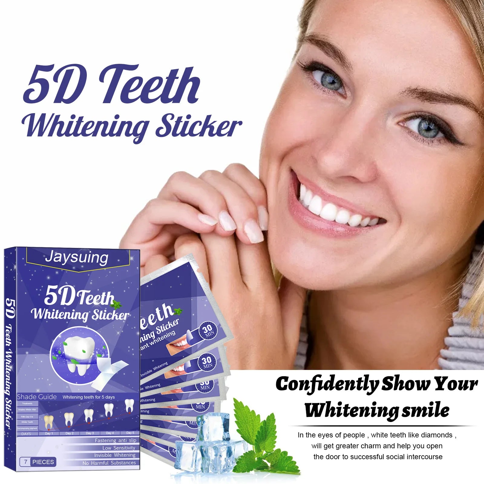 5D Teeth Whitening Strips Gel Remove Plaque Stains Cleaning Oral Hygiene Bleaching Dental Tools Fresh Breath Brighten Tooth Care
