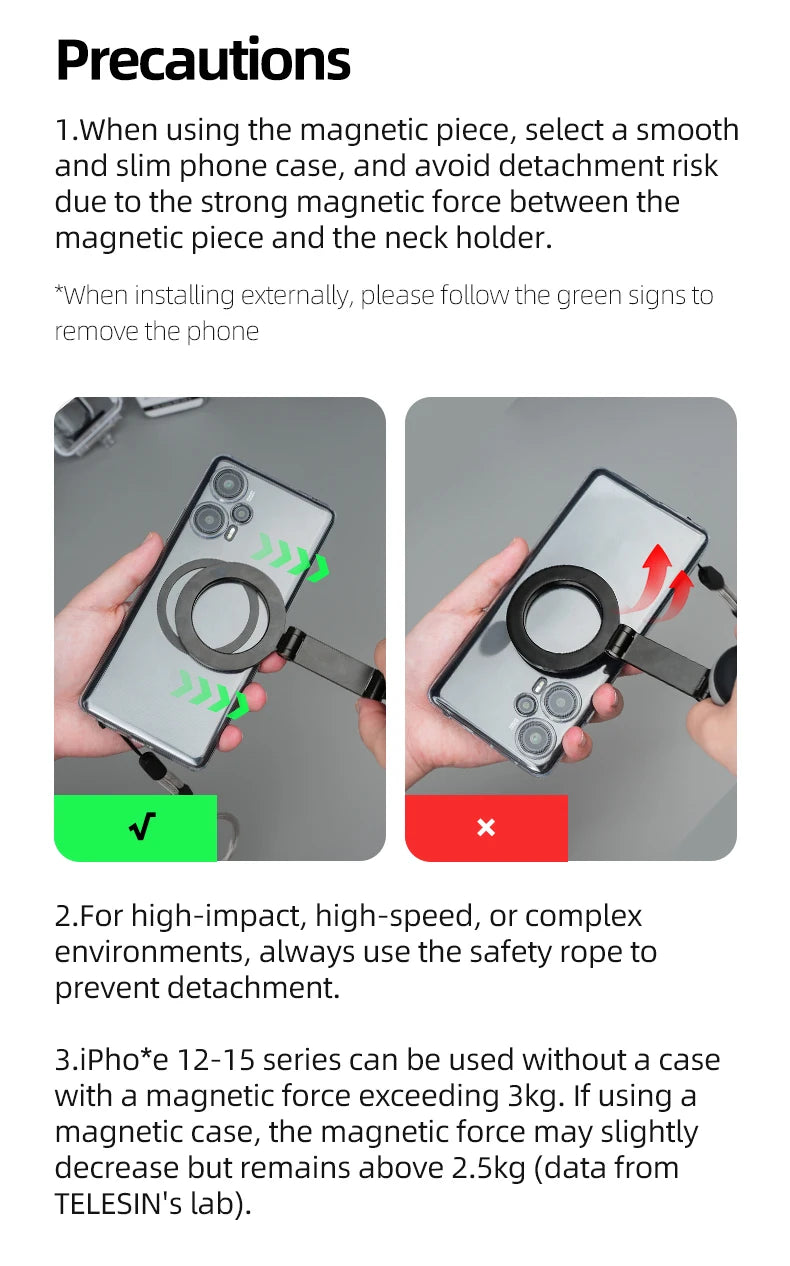 TELESIN Magnetic Neck Mount for Phones Neck Cell Phone POV Mount Phone Neck Holder Chest Stand Strap for iPhone Android Phones